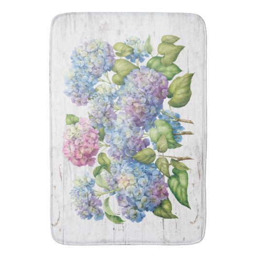 Hydrangea Blooms met Hout Badmat (Voorkant Verticaal)