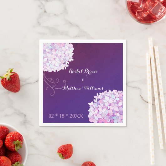 Hydrangea Blooms Plum Wedding Servetten (Insitu)