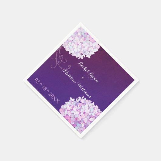 Hydrangea Blooms Plum Wedding Servetten (Hoek)