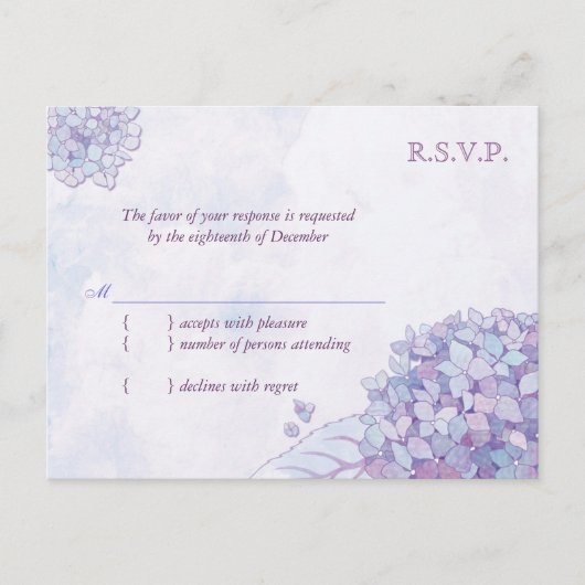 Hydrangea Blooms Wedding RSVP Uitnodiging Briefkaart (Voorkant)