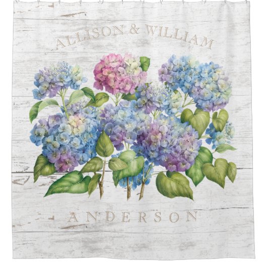 Hydrangea Blooms with Wood Voeg namen toe Douchegordijn (Voorkant)