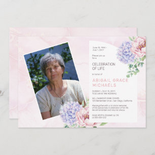 Hydrangea Blooms Woman Pink Celebration of Life Kaart