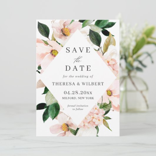 Hydrangea Blossom Blush Pink Floral Wedding Save The Date (Staand voorkant)