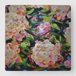 Hydrangea Blossom Decoratief Floral Art Pink Vierkante Klok