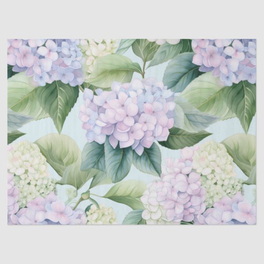 Hydrangea Blossoms Cream Lila Blauwe tinten Bloeme Tissuepapier (Voorkant)