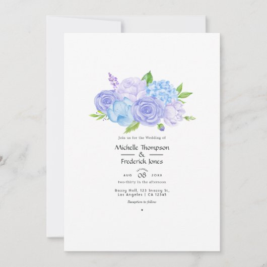 Hydrangea Blue and Light Lavender Wedding Kaart (Voorkant)