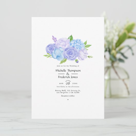 Hydrangea Blue and Light Lavender Wedding Kaart (Staand voorkant)