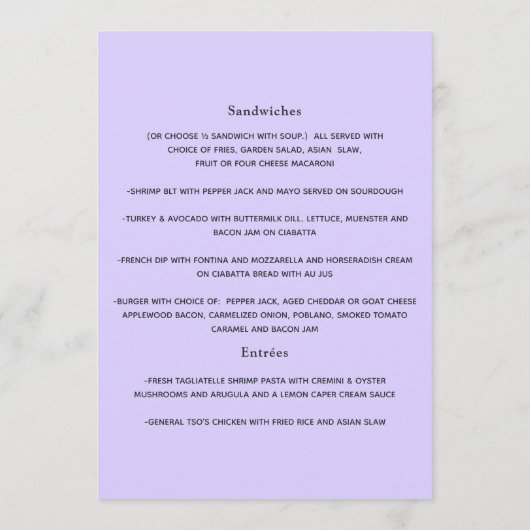 Hydrangea Blue and Light Lavender Wedding Menu (Achterkant)