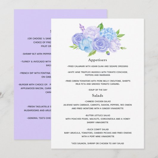 Hydrangea Blue and Light Lavender Wedding Menu (Voorkant / Achterkant)