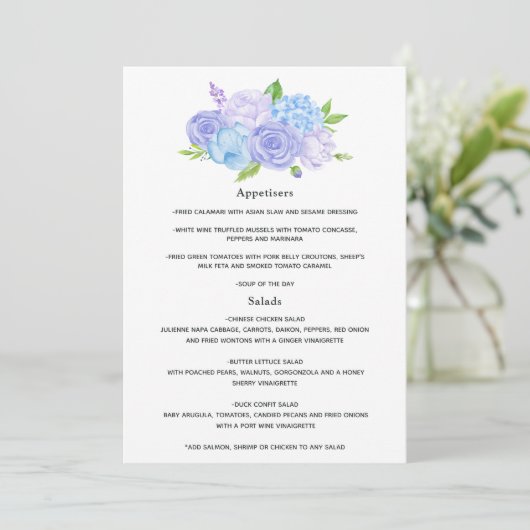 Hydrangea Blue and Light Lavender Wedding Menu (Staand voorkant)
