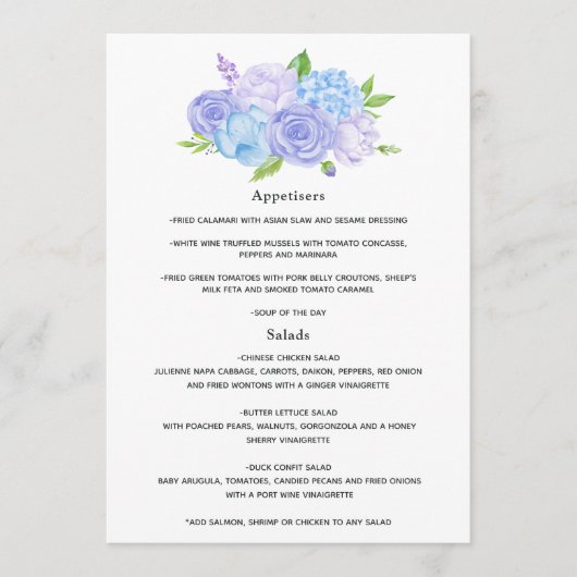 Hydrangea Blue and Light Lavender Wedding Menu (Voorkant)
