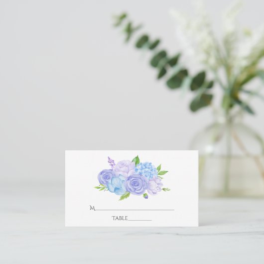 Hydrangea Blue and Light Lavender Wedding Plaatskaartje (Staand voorkant)