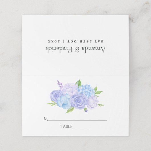 Hydrangea Blue and Light Lavender Wedding Plaatskaartje (Buitenkant ongevouwen)