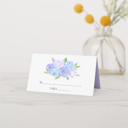 Hydrangea Blue and Light Lavender Wedding Plaatskaartje (Voorkant)