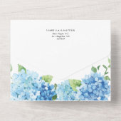 Hydrangea Blue Dusty Light Floral Wedding RSVP All In One Uitnodiging (Achterkant)