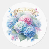 Hydrangea Blue Floral Birthday Ronde Sticker (Voorkant)
