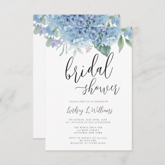 Hydrangea Blue Floral Bridal Shower Kaart (Voorkant / Achterkant)