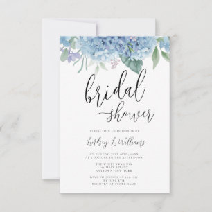 Hydrangea Blue Floral Bridal Shower Kaart