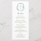 Hydrangea Blue Floral Crest Wedding Menu (Voorkant)