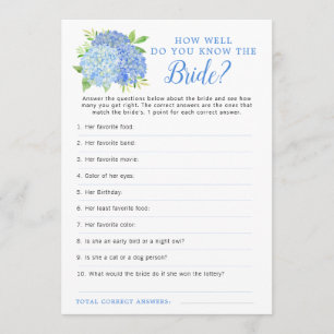 Hydrangea Blue Floral Vrijgezellenfeest Game Kaart