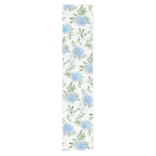 Hydrangea Blue Floral Waterverf Tafelloper (Voorkant)