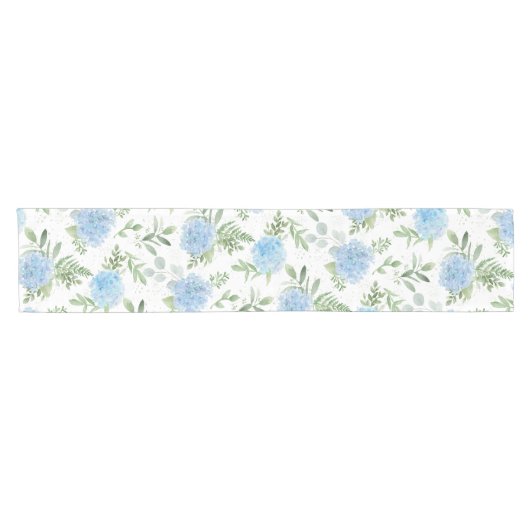 Hydrangea Blue Floral Waterverf Tafelloper (Horizontaal)