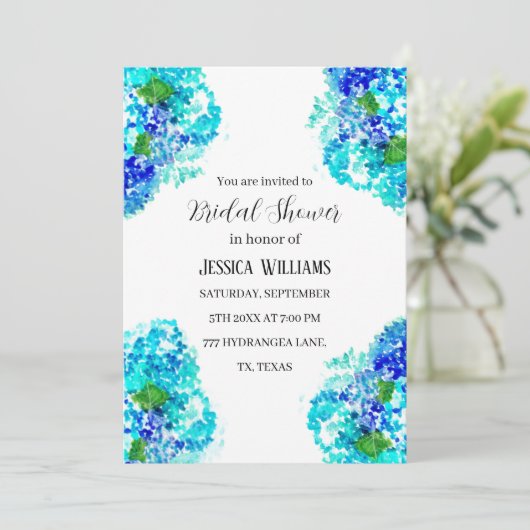 Hydrangea Blue Floral Waterverf Vrijgezellenfeest Kaart (Staand voorkant)