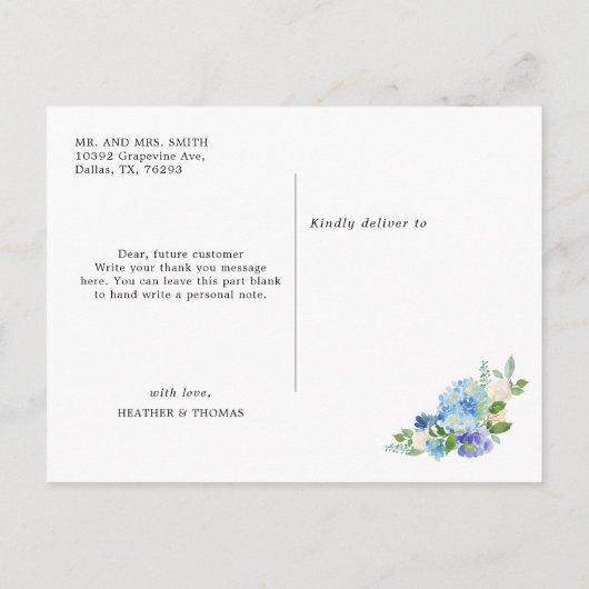 Hydrangea Blue Floral Wedding Dank je Briefkaart (Achterkant)