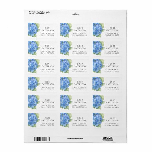 Hydrangea Blue Flowers Baby shower Adres Etiket (Full Sheet)