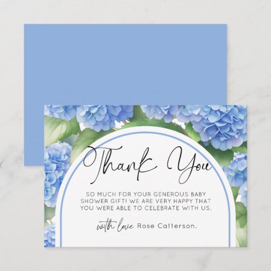 Hydrangea Blue Flowers Baby shower Bedankkaart (Voorkant / Achterkant)