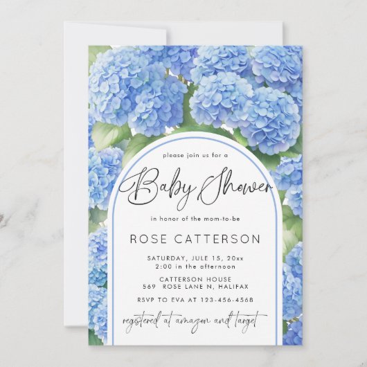 Hydrangea Blue Flowers Boy Baby shower Kaart (Voorkant)