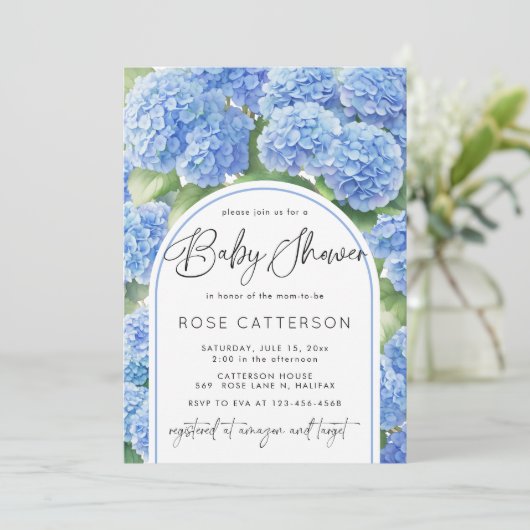 Hydrangea Blue Flowers Boy Baby shower Kaart (Staand voorkant)