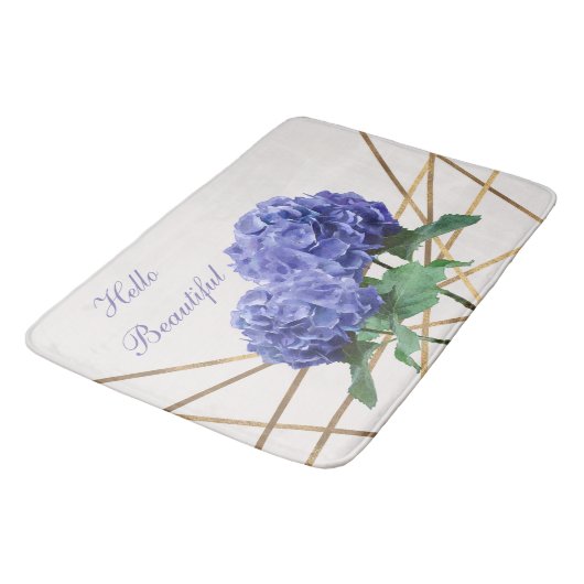 Hydrangea Blue Flowers & Gold Floral Chic Spring Badmat (Gekanteld)