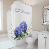 Hydrangea Blue Flowers & Gold Floral Chic Spring Douchegordijn (In situ)