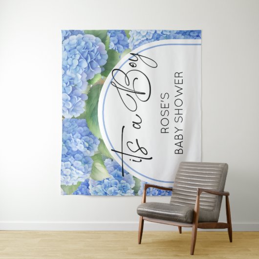 Hydrangea Blue Flowers Het is een jongen Wandkleed (In situ)