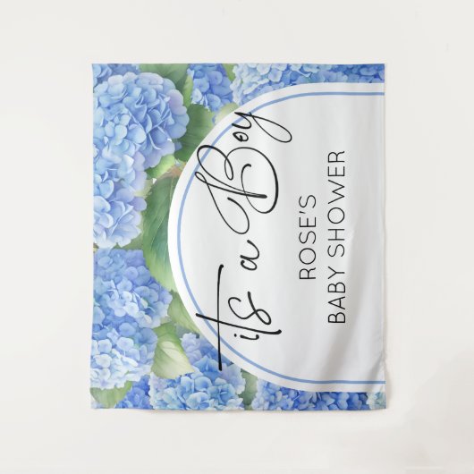 Hydrangea Blue Flowers Het is een jongen Wandkleed (Voorkant)