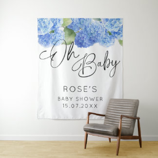 Hydrangea Blue Flowers Oh Baby shower Wandkleed