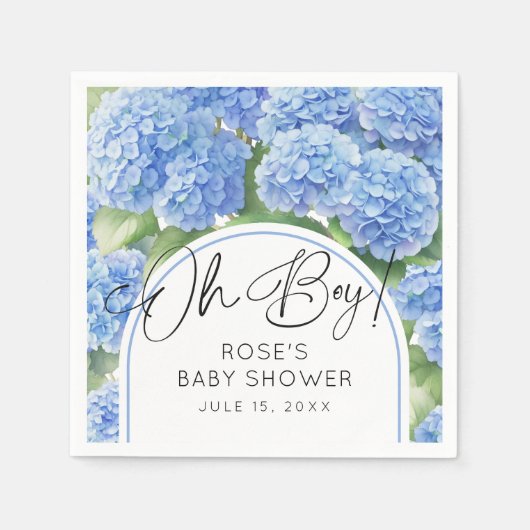 Hydrangea Blue Flowers Oh Boy Baby shower Servet (Voorkant)