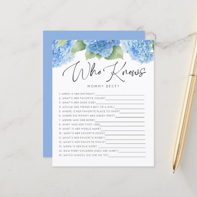 Hydrangea Blue Flowers Wie Kent Mama Baby Games (Voorkant / Achterkant in situ)