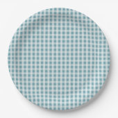 Hydrangea Blue Gingham Check Pset Pattern Papieren Bordje (Voorkant)