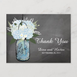 Hydrangea Blue Mason Jar Chalkboard | Dank u Briefkaart