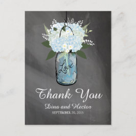 Hydrangea Blue Mason Jar Chalkboard | Dank u Briefkaart