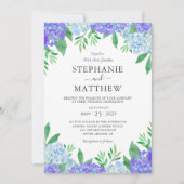 Hydrangea Blue Paars Waterverf Botanical Wedding Kaart (Voorkant)