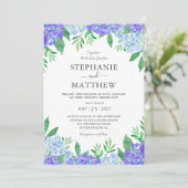 Hydrangea Blue Paars Waterverf Botanical Wedding Kaart (Staand voorkant)
