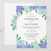 Hydrangea Blue Paars Waterverf Botanical Wedding Kaart (Voorkant / Achterkant)