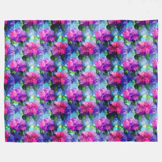 Hydrangea Blue Pink Floral Fleece Blanket (Voorkant (Horizontaal))