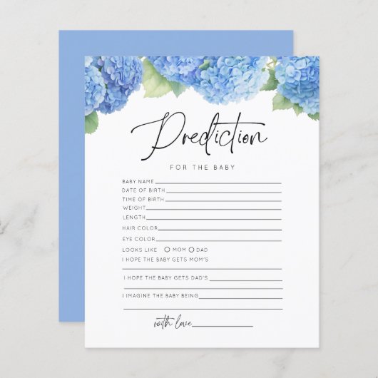Hydrangea Blue Prediction voor Baby shower Spellet (Voorkant / Achterkant)