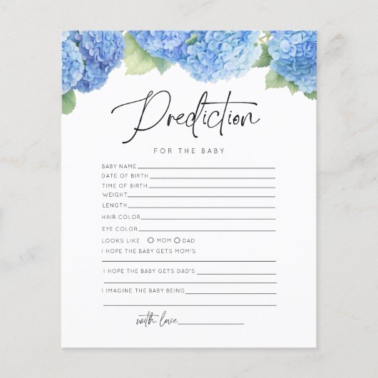 Hydrangea Blue Prediction voor Baby shower Spellet (Voorkant)