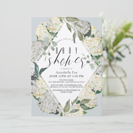 Hydrangea Blue Rhonbus Baby shower Kaart (Staand voorkant)