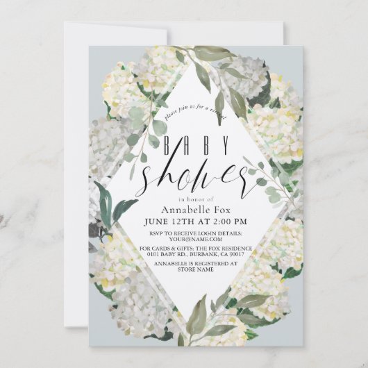 Hydrangea Blue Rhonbus Virtual Baby shower Kaart (Voorkant)